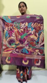 Kantha Stitch Art Silk Saree – Hand-Embroidered Bengal Craft