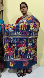 Kantha Stitch Art Silk Saree – Handcrafted Tribal & Floral Embroidery