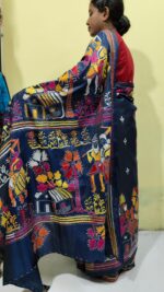 Kantha Stitch Art Silk Saree – Handcrafted Tribal & Floral Embroidery - Image 5