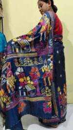 Kantha Stitch Art Silk Saree – Handcrafted Tribal & Floral Embroidery - Image 4