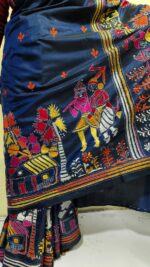 Kantha Stitch Art Silk Saree – Handcrafted Tribal & Floral Embroidery - Image 8