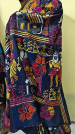 Kantha Stitch Art Silk Saree – Handcrafted Tribal & Floral Embroidery - Image 9