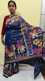 Kantha Stitch Art Silk Saree – Handcrafted Tribal & Floral Embroidery - Image 2