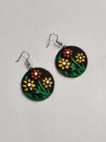 Terracotta Earrings Black color and red yellow flowers - Image 3
