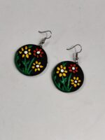 Terracotta Earrings Black color and red yellow flowers - Image 2