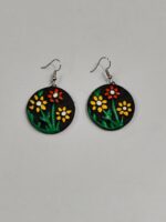 Terracotta Earrings Black color and red yellow flowers