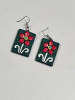 Terracotta Earrings Greenish red flower - Image 3
