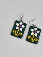 Terracotta Earrings Green color and white flowers - Image 3