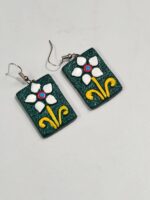 Terracotta Earrings Green color and white flowers - Image 2