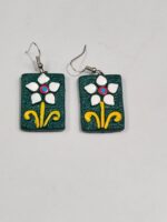 Terracotta Earrings Green color and white flowers