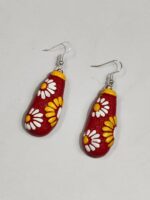 Terracotta Earrings Red maroon white yellow flowers - Image 2