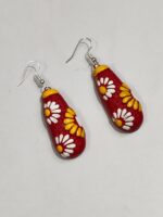 Terracotta Earrings Red maroon white yellow flowers