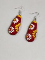 Terracotta Earrings Red maroon white yellow flowers - Image 4