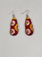 Terracotta Earrings Red maroon white yellow flowers - Image 3