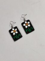 Terracotta earring Black and white green flowers - Image 2