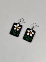 Terracotta earring Black and white green flowers