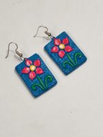Terracotta Earring Blue Color Red Flower