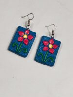 Terracotta Earring Blue Color Red Flower - Image 2