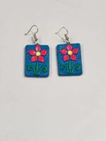 Terracotta Earring Blue Color Red Flower - Image 4