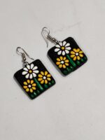 Terracotta Earring Black and white yellow flowers - Image 2