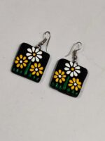 Terracotta Earring Black and white yellow flowers - Image 3