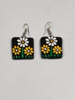 Terracotta Earring Black and white yellow flowers