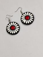 Terracotta Earring Black black white red flower - Image 2