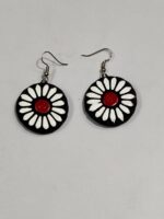 Terracotta Earring Black black white red flower - Image 4