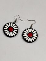 Terracotta Earring Black black white red flower - Image 3