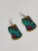 Terracotta Earring Black color green maroon flower - Image 2