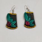 Terracotta Earring Black color green maroon flower
