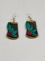 Terracotta Earring Black color green maroon flower