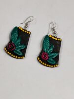 Terracotta Earring Black color green maroon flower - Image 3