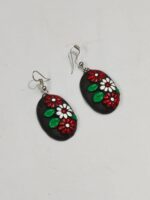 Terracotta Earring Black color green maroon And white color flower - Image 2