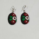 Terracotta Earring Black color green maroon And white color flower