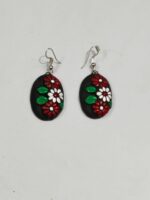 Terracotta Earring Black color green maroon And white color flower