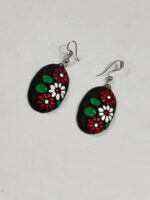 Terracotta Earring Black color green maroon And white color flower - Image 3