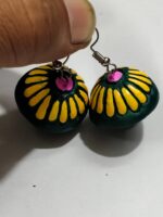Terracotta Earring Green color yellow design - Image 3