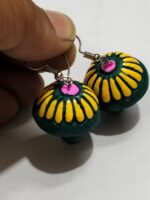 Terracotta Earring Green color yellow design