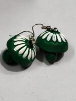 Terracotta Earring Green Color White Design Jhumka - Image 2