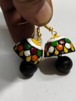 Terracotta Earring Black and multi-color Design Jhumka - Image 3