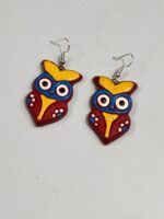 Terracotta Earring Black Colorful owl Motif Red - Image 2