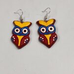 Terracotta Earring Black Colorful owl Motif Red