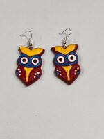 Terracotta Earring Black Colorful owl Motif Red