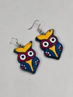 Terracotta Earring Black Colorful owl Motif Blue - Image 3