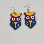 Terracotta Earring Black Colorful owl Motif Blue