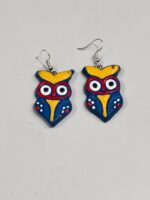 Terracotta Earring Black Colorful owl Motif Blue