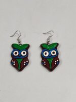 Terracotta Earring Black Colorful owl Motif Maroon