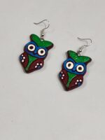Terracotta Earring Black Colorful owl Motif Maroon - Image 2