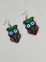 Terracotta Earring Black Colorful owl Motif Maroon - Image 3